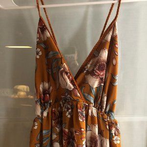 Yellow Floral Halter Midi Dress